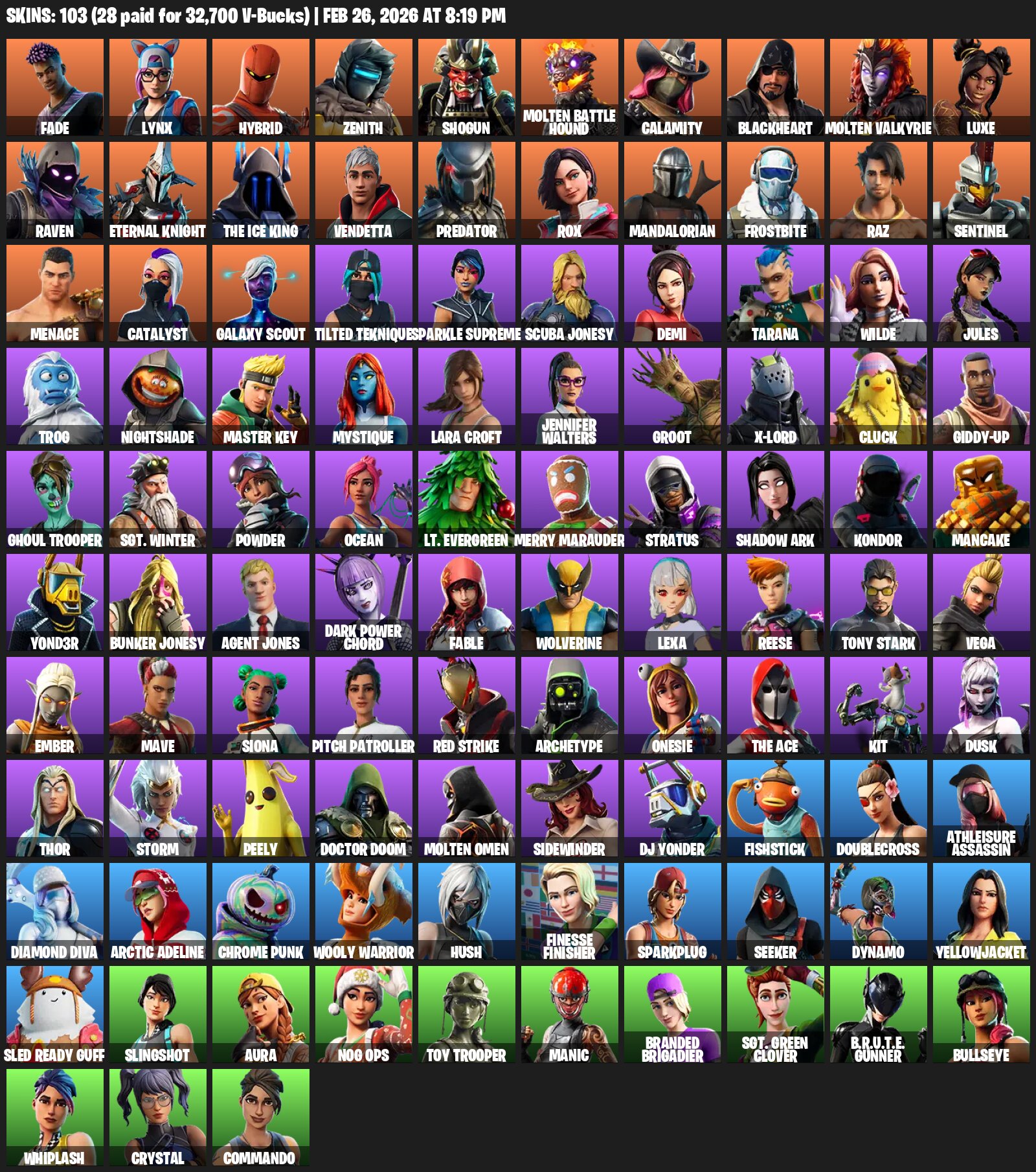 Fortnite (103 Skins) 103 skins