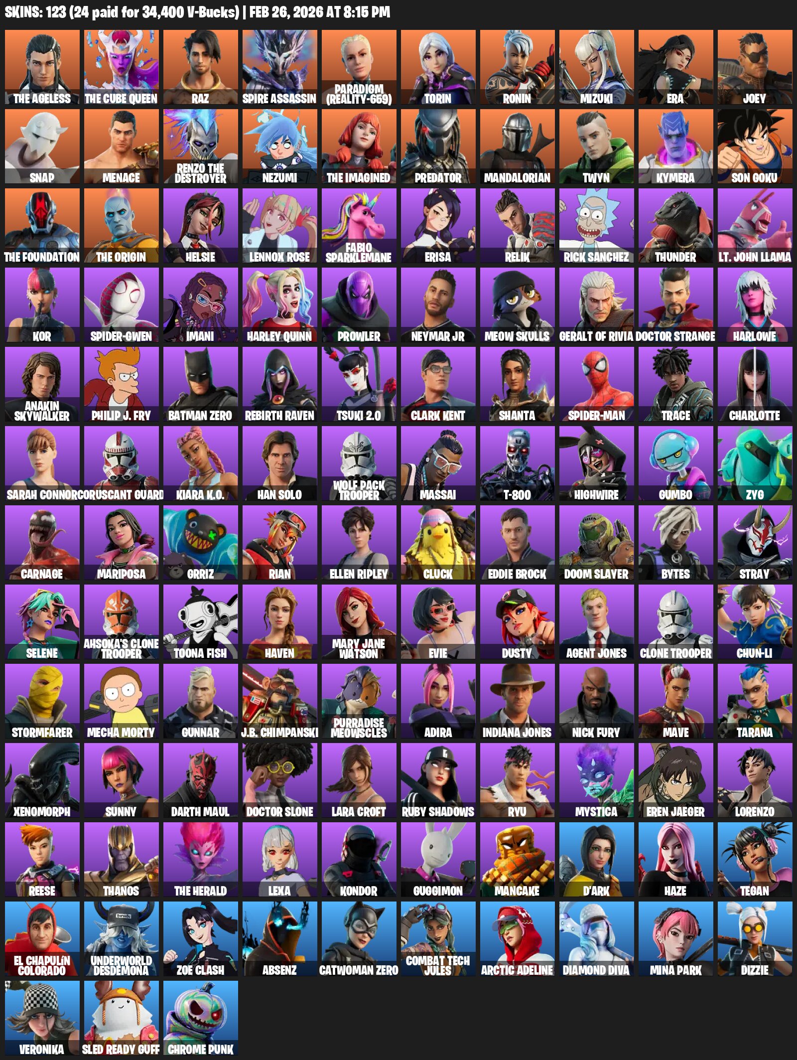 Fortnite (123 Skins) 123 skins