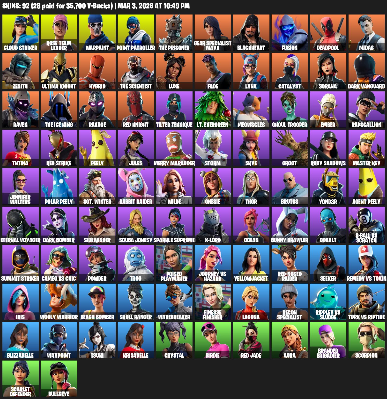Fortnite (92 Skins) 92 skins