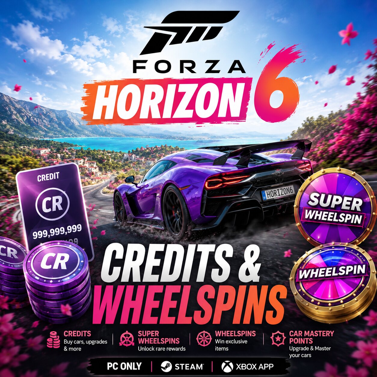 🔥 Forza Horizon 6 Boost Pack | Credits + Wheelspins + Car Mastery Points – PC