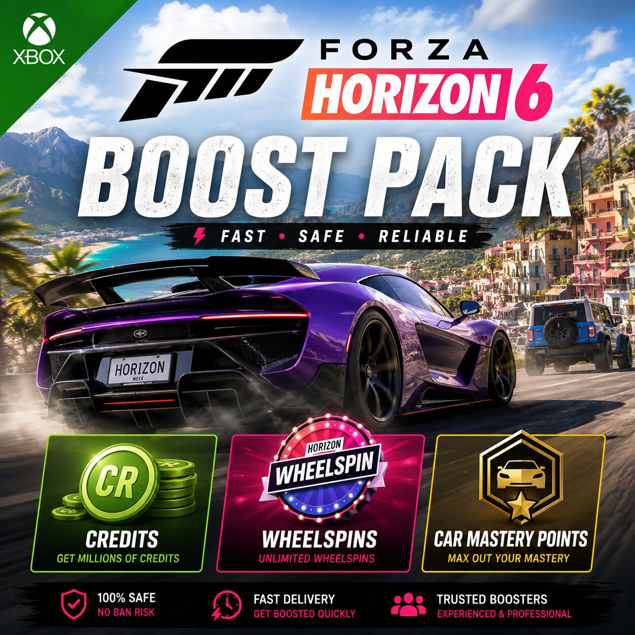 🔥 Forza Horizon 6 Boost Pack | Credits + Wheelspins + Car Mastery Points – Xbox